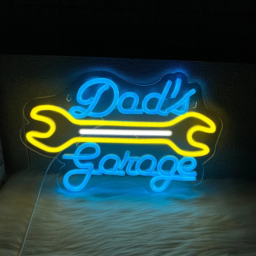 Dad's Garage Workshop Neon Sign - Home LED Light - Man Cave Bar etc Fathers Gift
