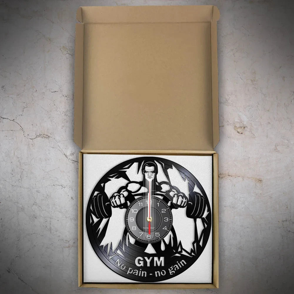 NO PAIN - NO GAIN 3D Vinyl Record Wall Clock for Home Gym Fitness Centre etc