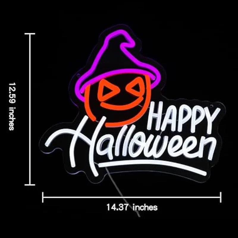 Happy Halloween Neon Sign - LED Spooky Pumpkin Light - Pub Home Play Area maze