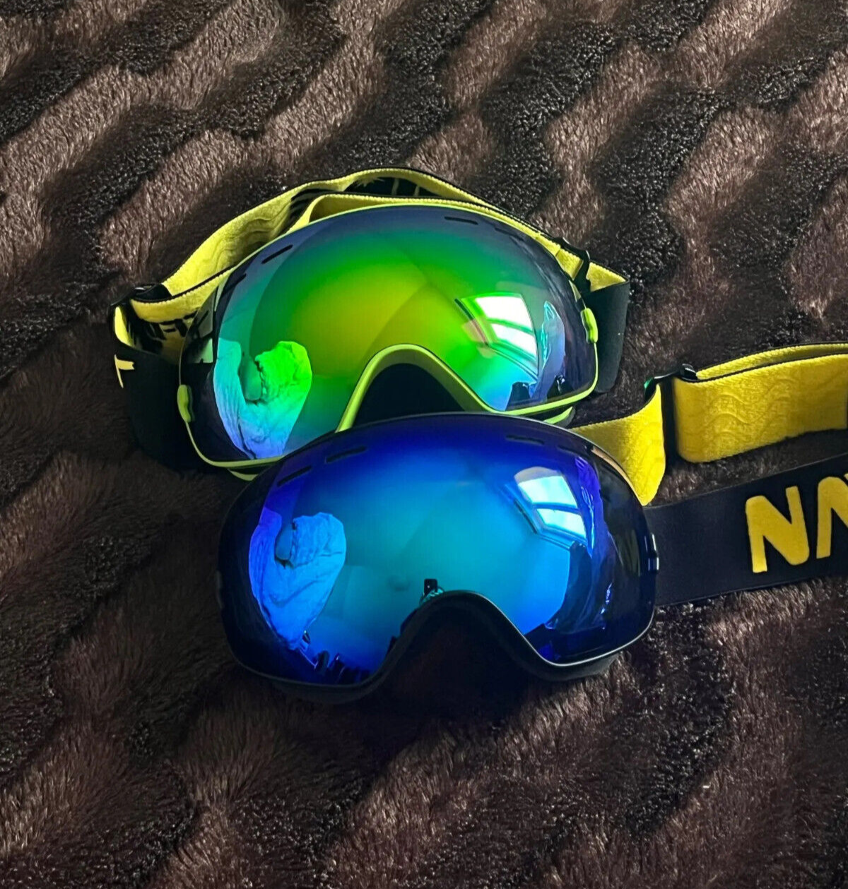 UV400 Interchangeable Lens Anti-Fog Ski Goggles - Adult Mens / Womans Neon Green