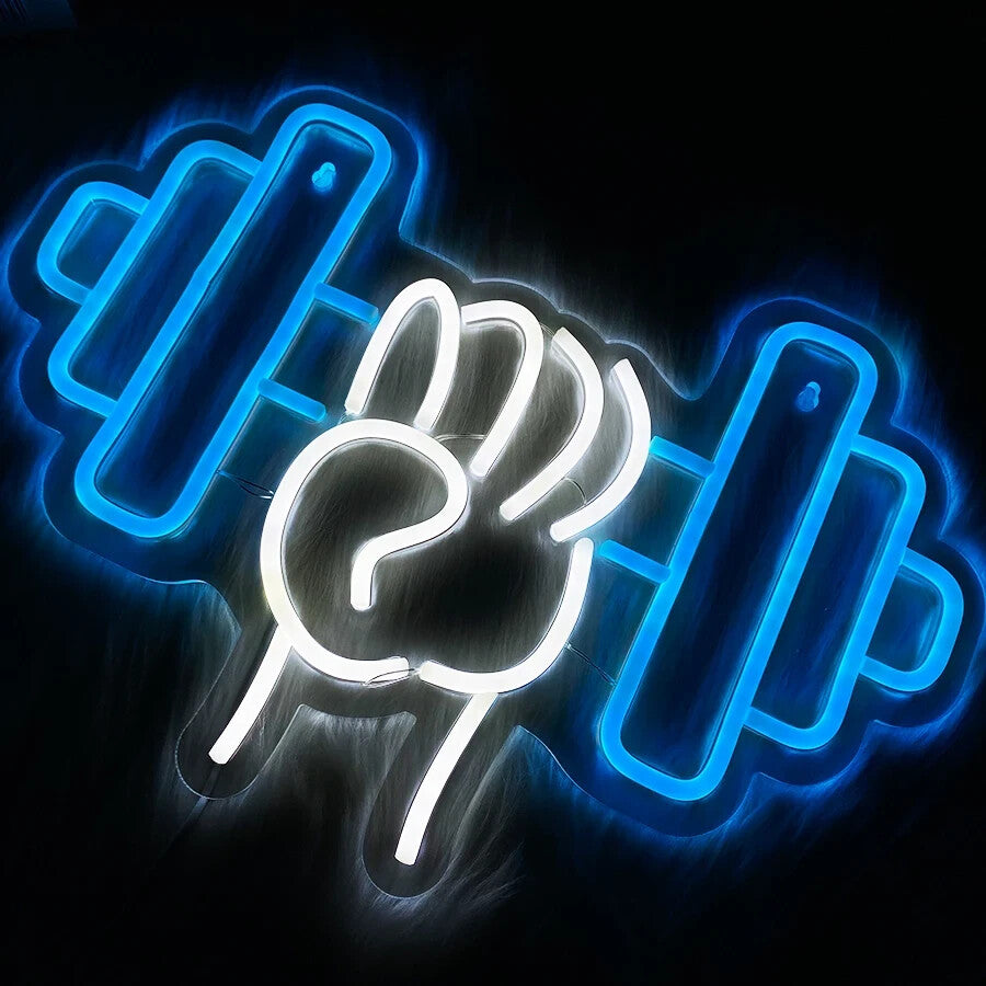 Gym Dumbbell Neon Sign - LED Weightlifting Light – Fitness Barbell USB Powered
