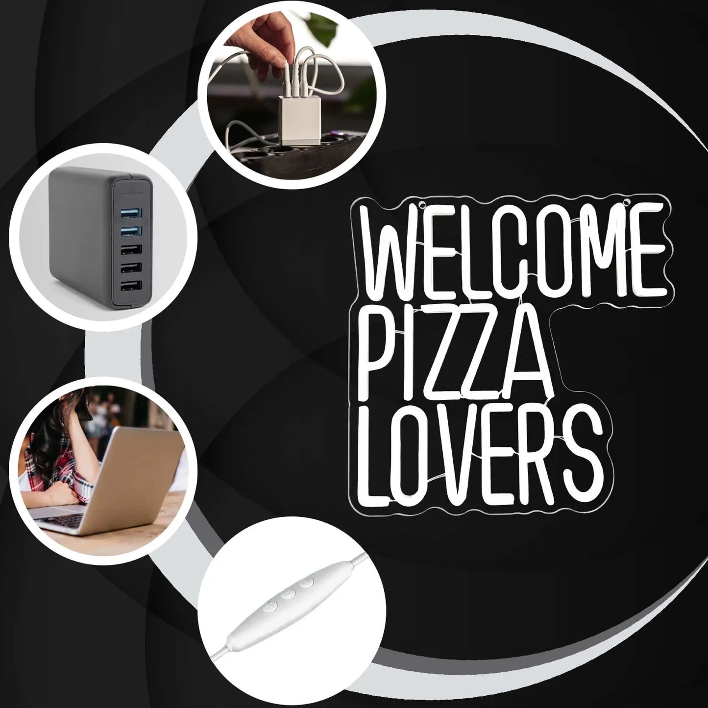 Welcome Pizza Lovers Neon Sign - LED Light Fast Food Pizza Shop Takeaway Italian