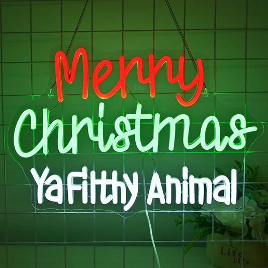 Merry Christmas Ya Filthy Animal Neon Sign - LED XMAS Light - Home Happy Store