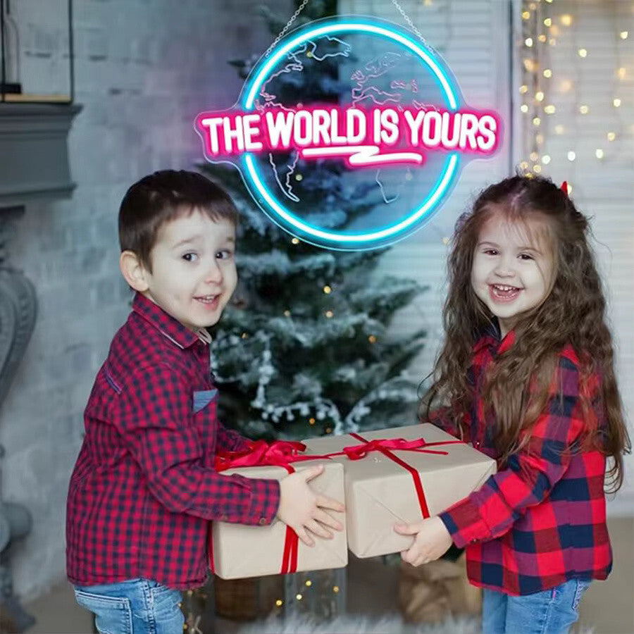 The World Is Yours Neon Light - Carved Planet LED Sign - Office Bedroom Bar etc