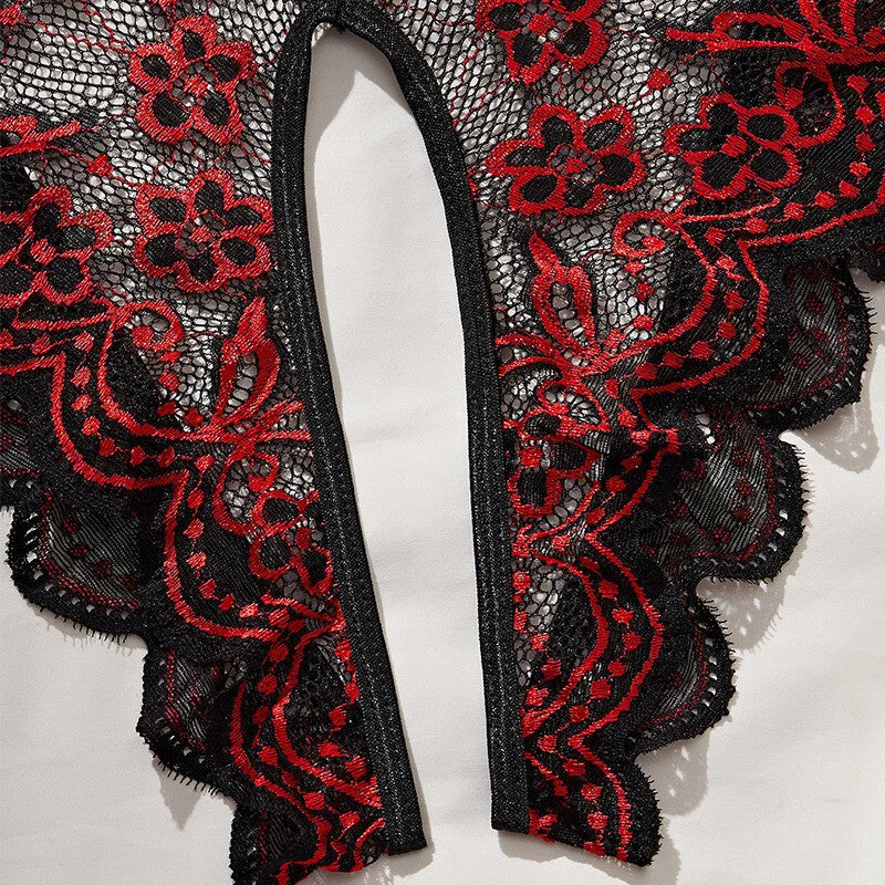 Sexy One Piece Valentines Lingerie Set - Plunge Red Outfit crotchless - Small