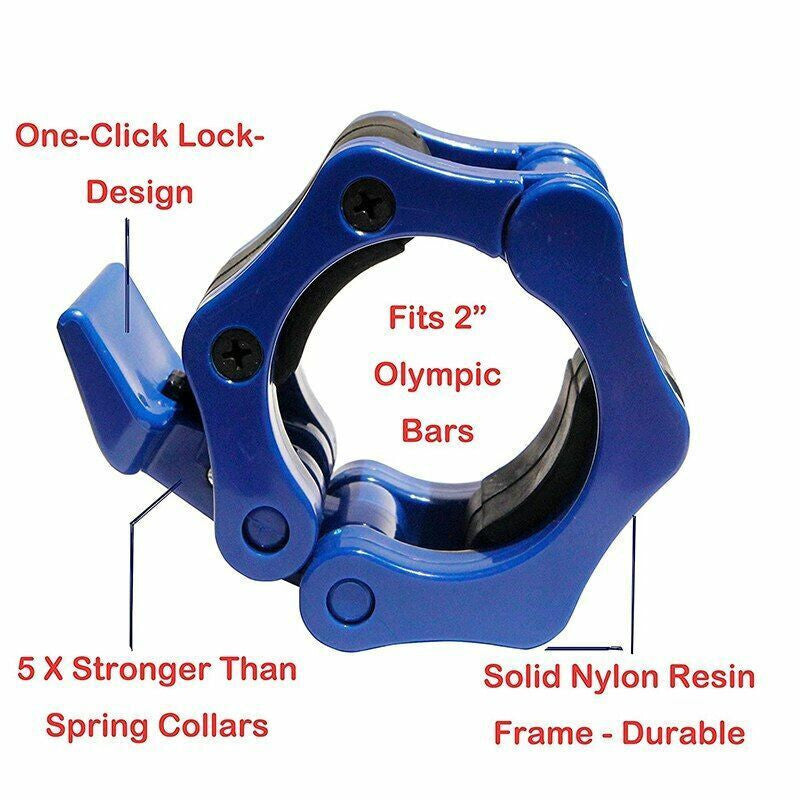 Olympic Bar Collar Clamps BLUE - 2 inch 50mm Barbell Gym Quick Clips Pair 5cm