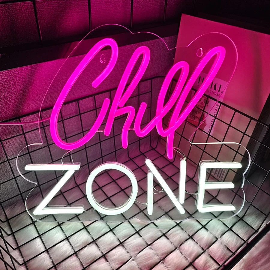 Chill Zone Neon Light - Relaxing Pink LED Sign - Games Room Bedroom Bar etc
