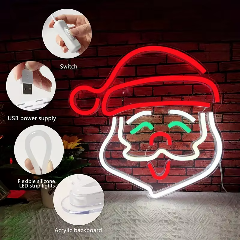 Father Christmas Neon Sign - LED Santa Claus Light - Merry Happy Xmas Store