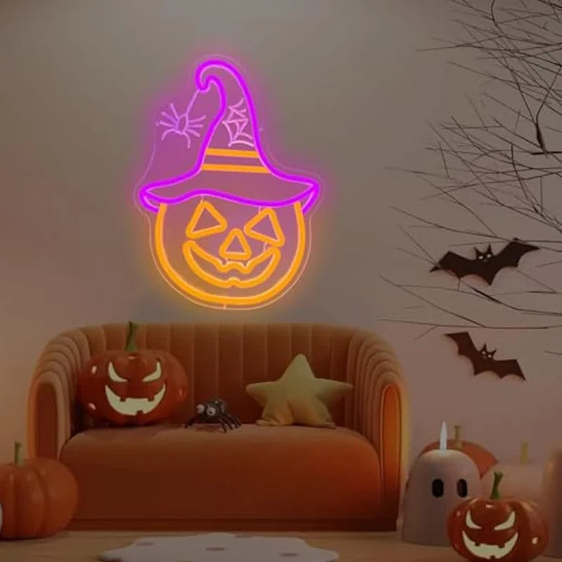 Happy Halloween Neon Sign - LED Spooky Pumpkin Light - Pub Home Play Area maze