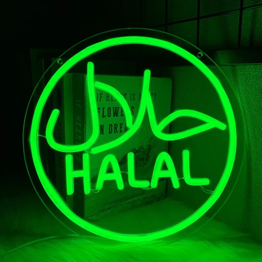 HALAL Neon Sign - LED Light USB Powered - Restaurants, Shops & Takeaway Islamic