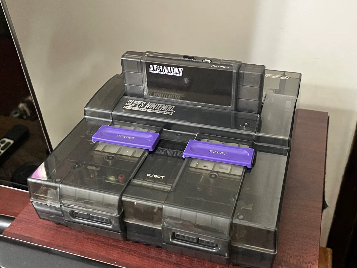 Replacement Shell Case for Nintendo SNES Console US VERSION - Transparent Black