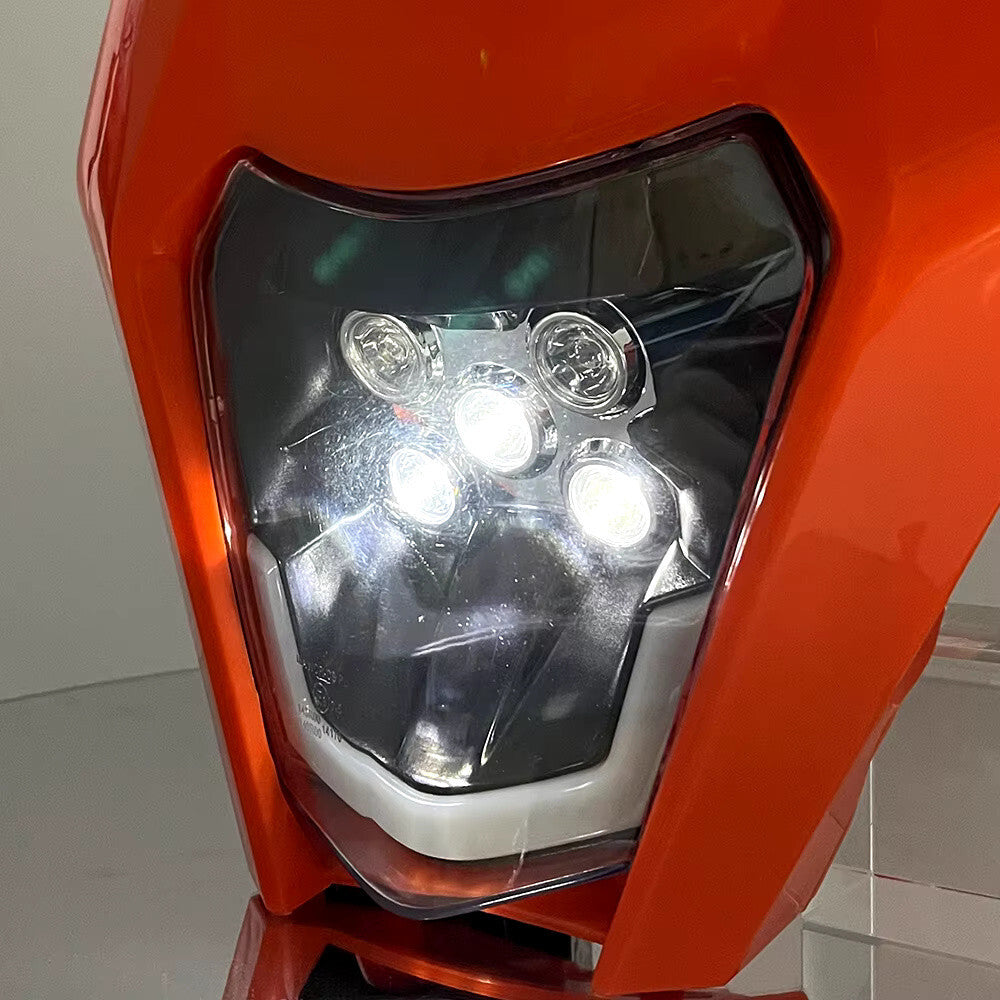 Universal Supermoto LED Headlight - For KTM Yamaha Enduro Motorcycle ORANGE