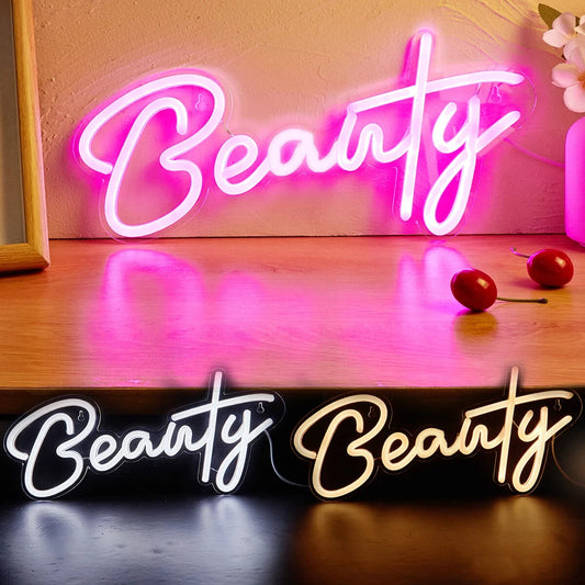 Beauty Neon Sign Pink - Hair Dresser Beauty Salon Nails Lips Light LED