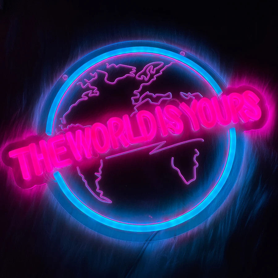 The World Is Yours Neon Light - Carved Planet LED Sign - Office Bedroom Bar etc
