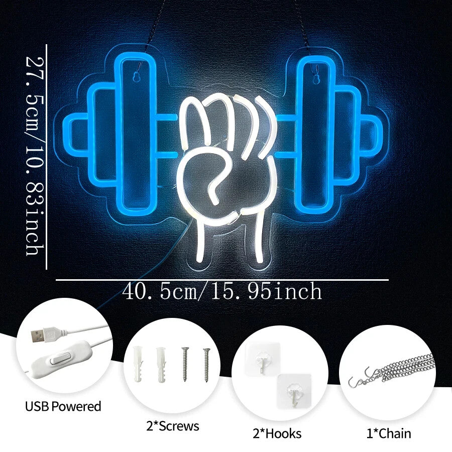 Gym Dumbbell Neon Sign - LED Weightlifting Light – Fitness Barbell USB Powered