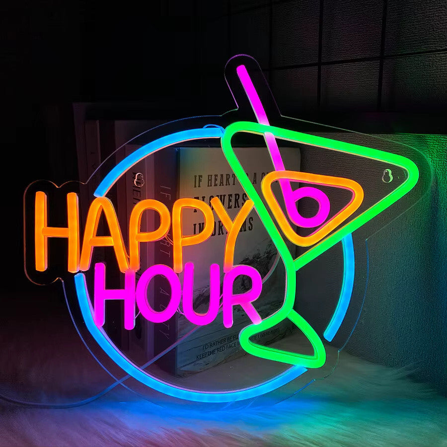 Happy Hour Neon Light - Cocktail Bar Sign - Pub Home Club etc LED