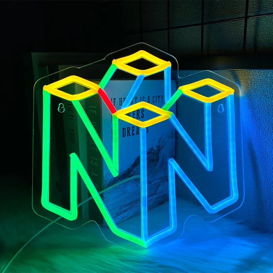 N64 Logo Neon Light - Nintendo Gaming Sign USB Powered Wall Gift Retro