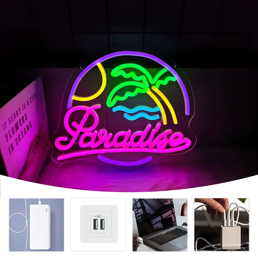 Paradise Neon Cocktail Light - Tropical Beach Bar Sign - Pub Home Club etc LED