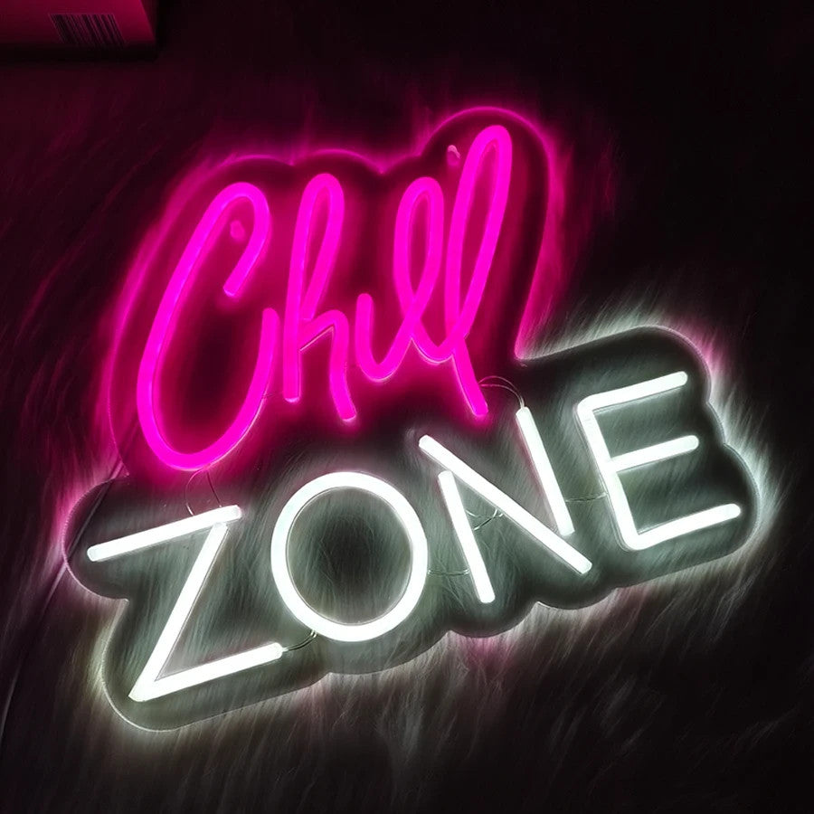 Chill Zone Neon Light - Relaxing Pink LED Sign - Games Room Bedroom Bar etc