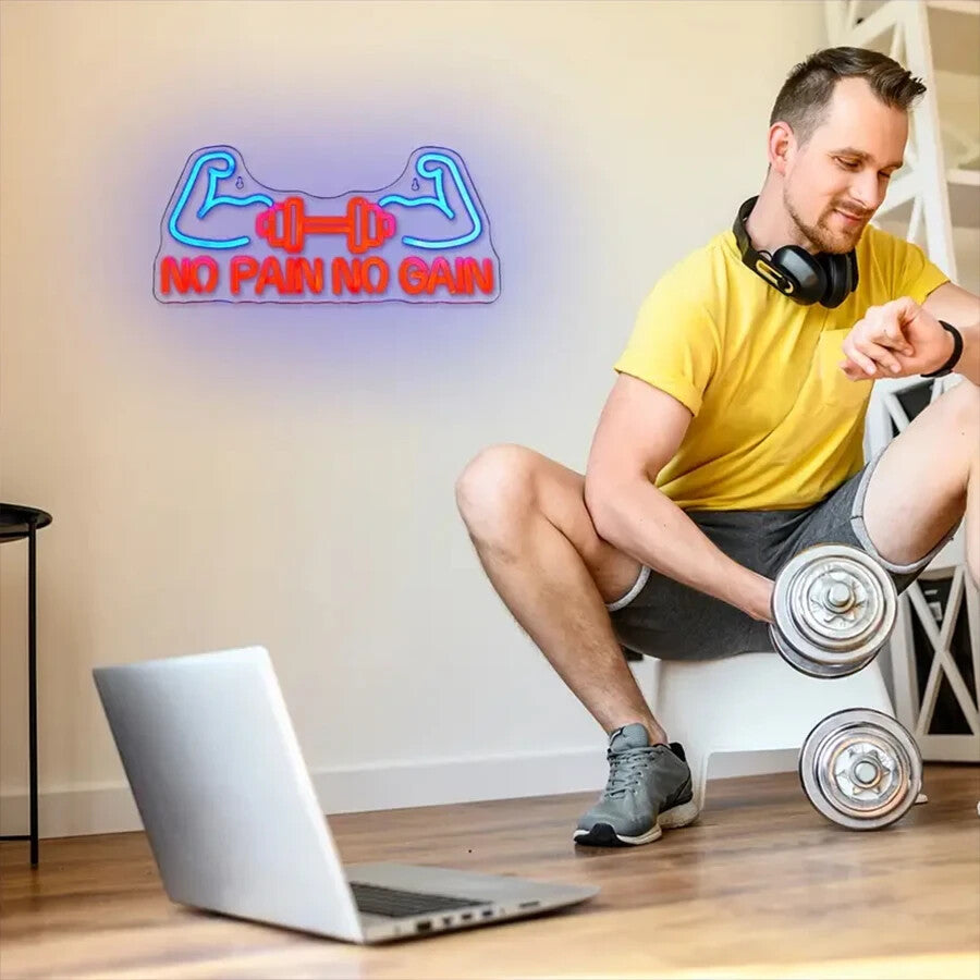 No Pain No Gain Neon Sign - LED Gym Light – Weightlifting Dumbbell USB Powered