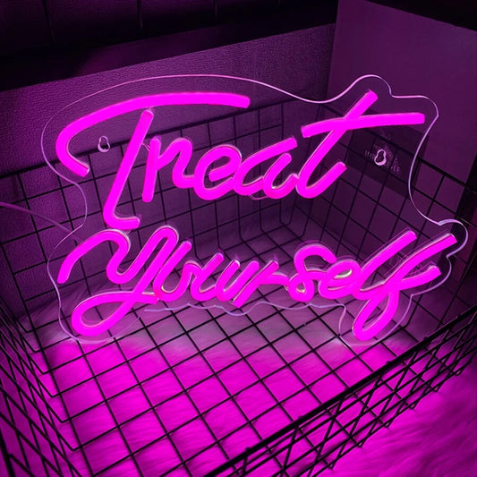 Treat Yourself Neon Sign -Hair Dresser Beauty Salon Nails Lips Light LED