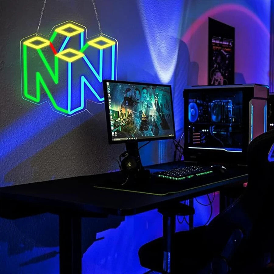 N64 Logo Neon Light - Nintendo Gaming Sign USB Powered Wall Gift Retro
