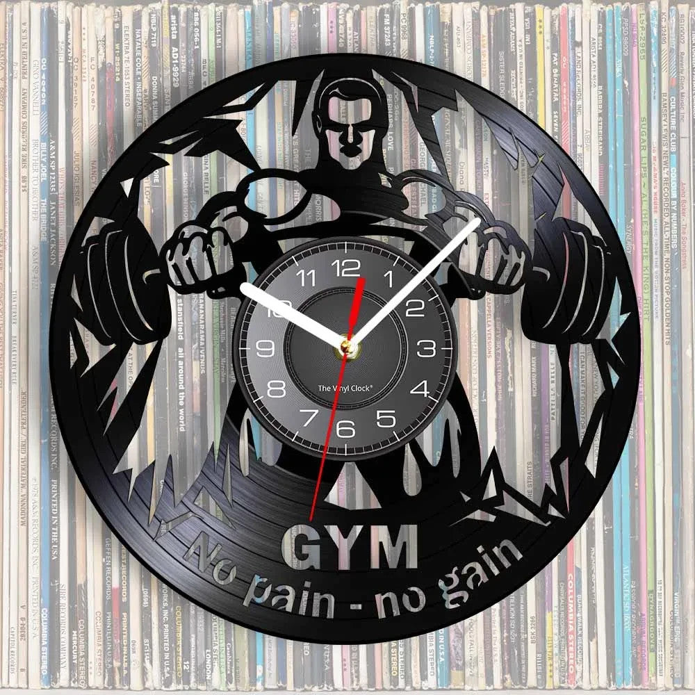 NO PAIN - NO GAIN 3D Vinyl Record Wall Clock for Home Gym Fitness Centre etc