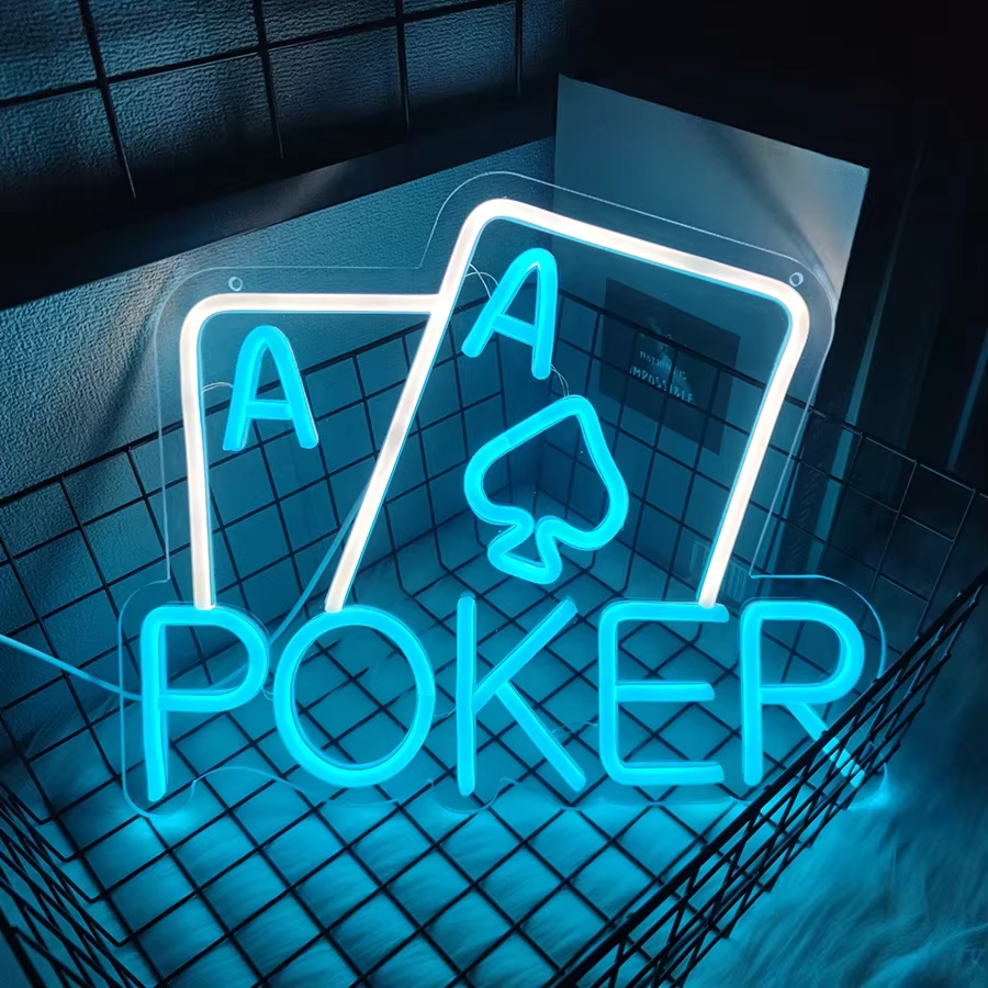 Poker Neon Light - Playing Cards Sign - Pub Home alcohol bar Club Casino etc LED
