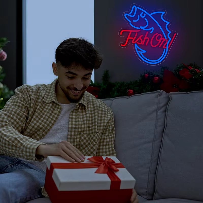 Fish On! Neon Light - LED Chip Shop / Bar Sign - Fishing Home Club Man Cave