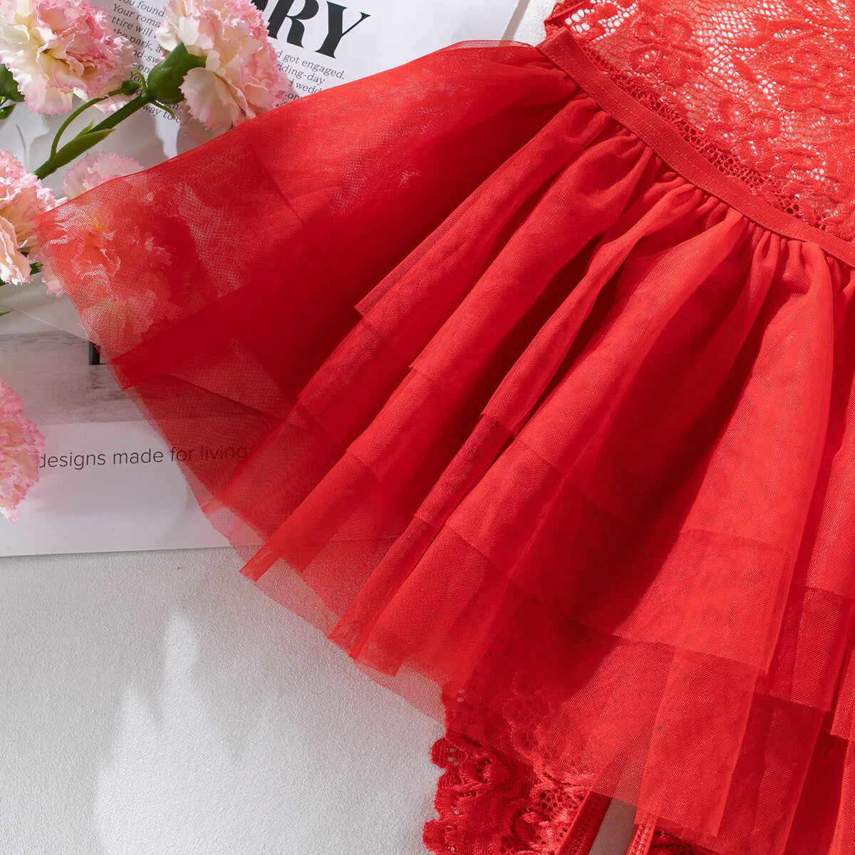 Sexy 2 Piece Valentines Lingerie Set - Backless Red Lace Outfit crotchless Skirt