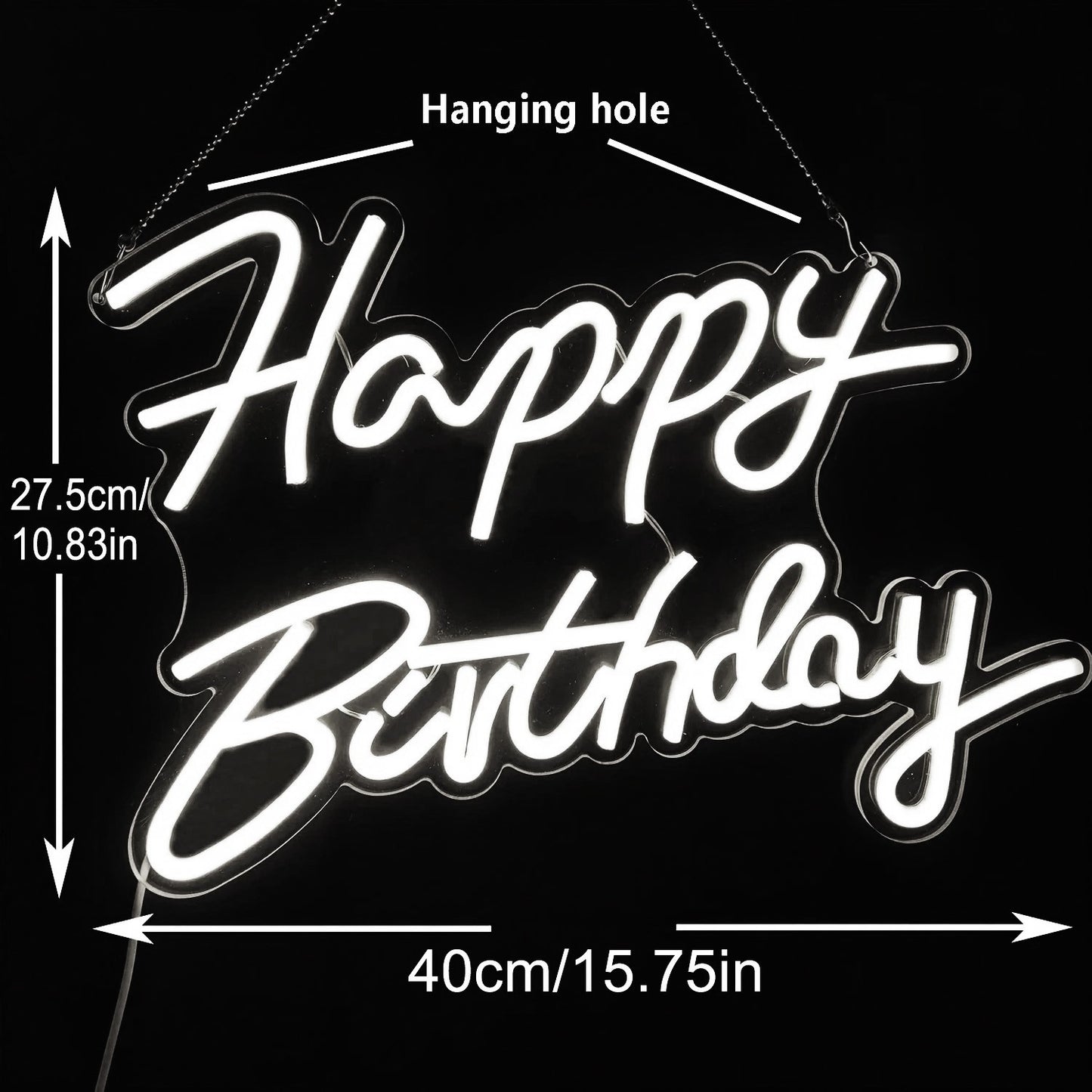 Happy Birthday Neon Sign - Cool White LED Light - Wall Bday Celebration Party