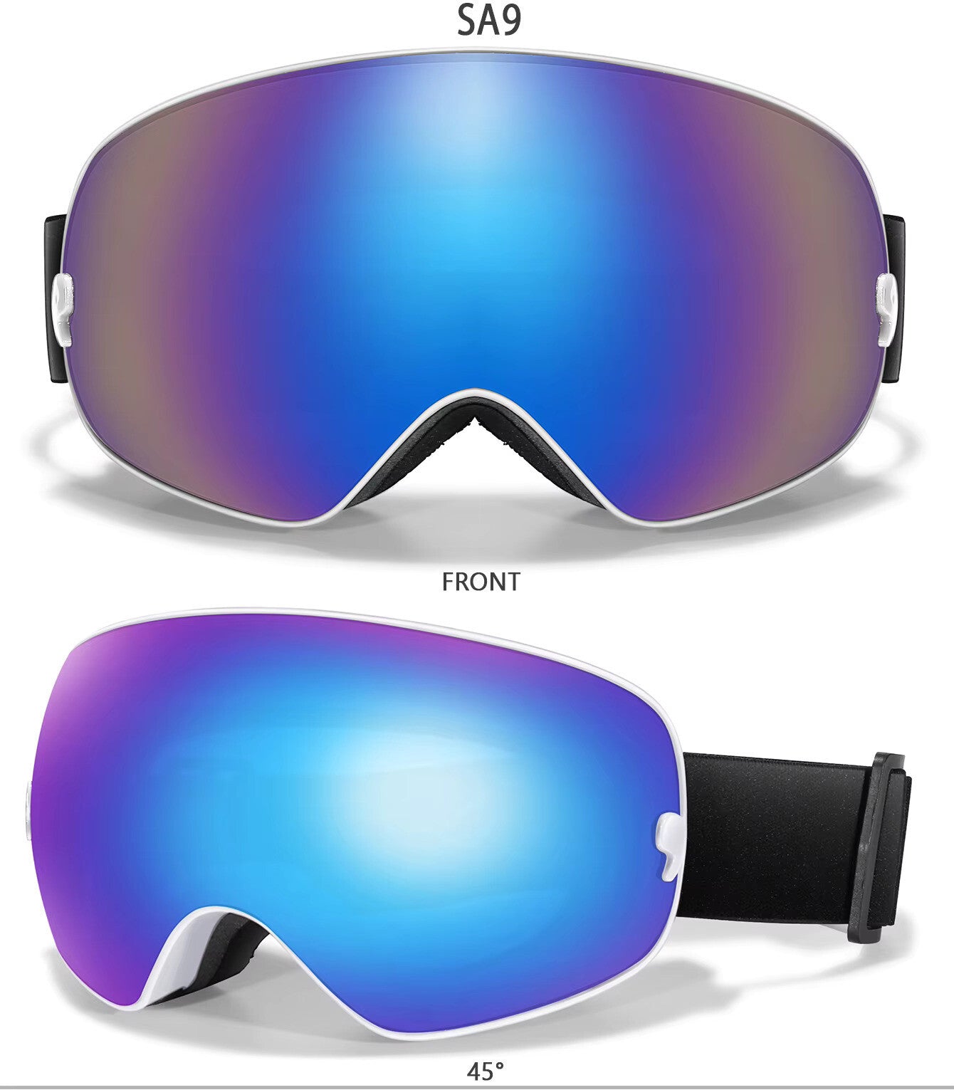 UV400 Interchangeable Lens Anti-Fog Ski Goggles - Adult Mens / Womans Blue White