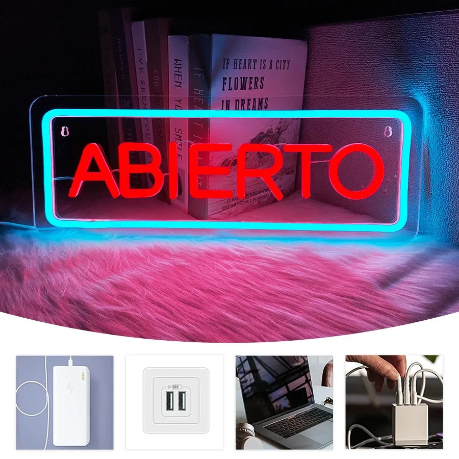 Abierto Neon Sign - Open LED Light - Business Latina Espanol Spanish Language