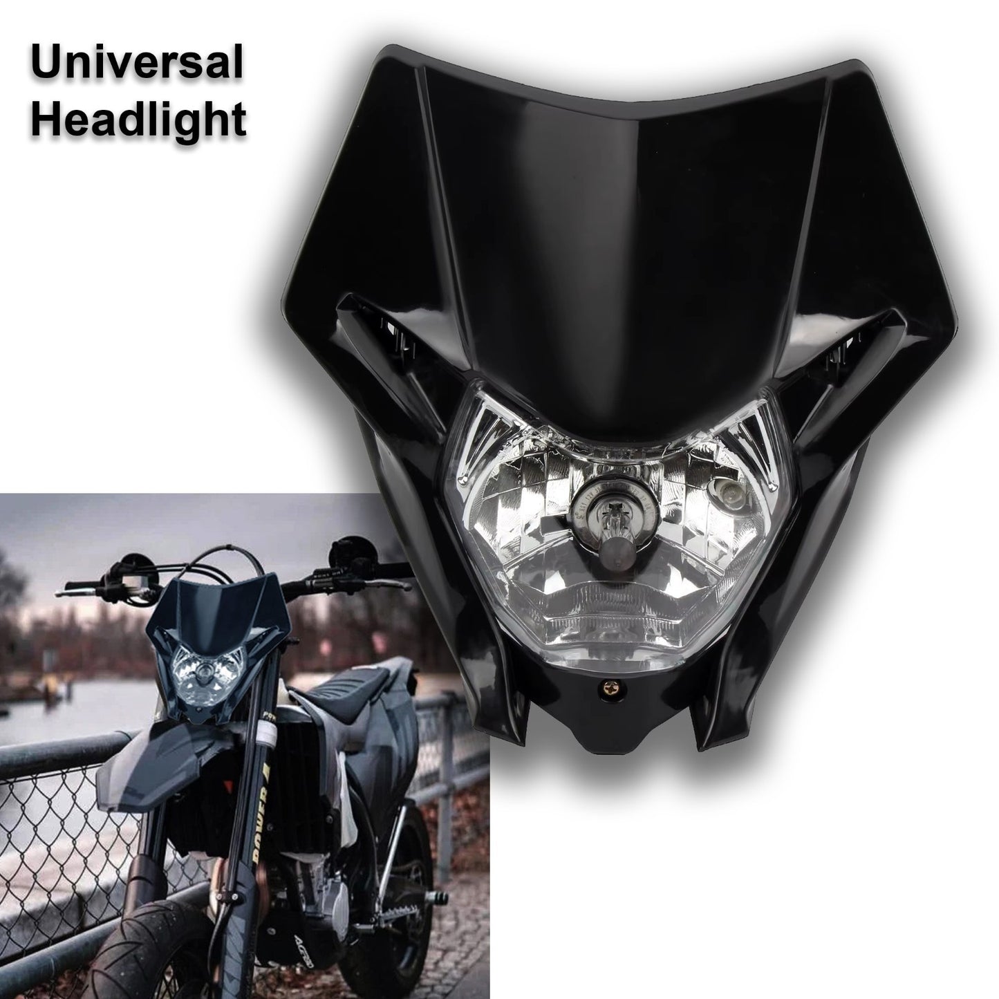 Universal Supermoto Enduro Headlight - For Honda Suzuki Yamaha Motorcycle BLACK