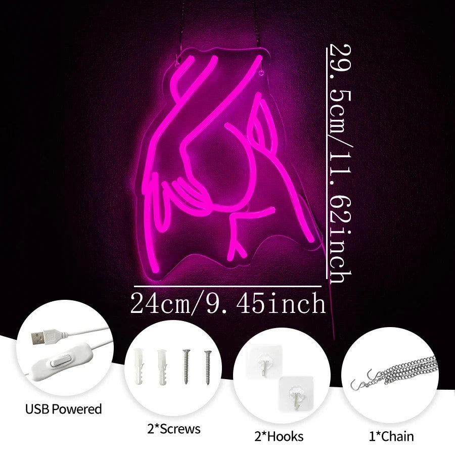 Stripper / Burlesque Girl Neon Sign - LED Light - Wall Strip Club Sexy Booty USB