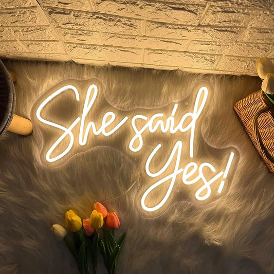 She Said Yes Neon Sign - White LED Neon Light - Wall Decor Wedding Hen Party USB