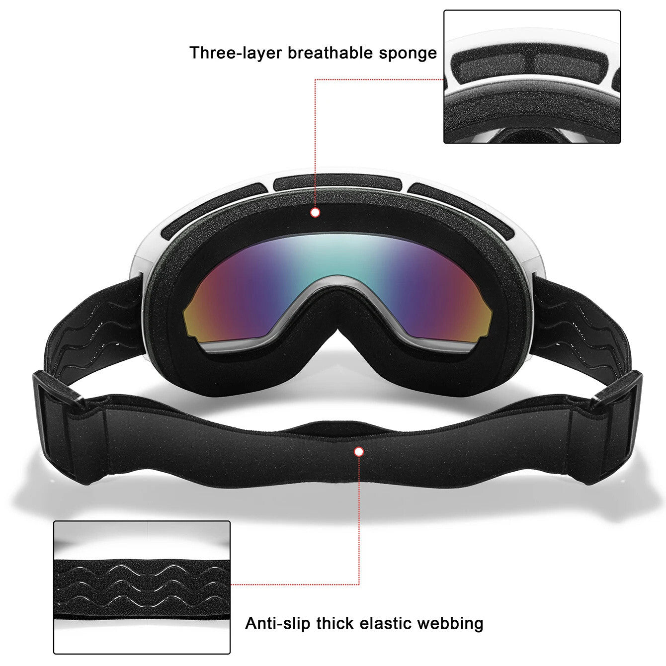 UV400 Interchangeable Lens Anti-Fog Ski Goggles - Adult Mens / Womans White Pink