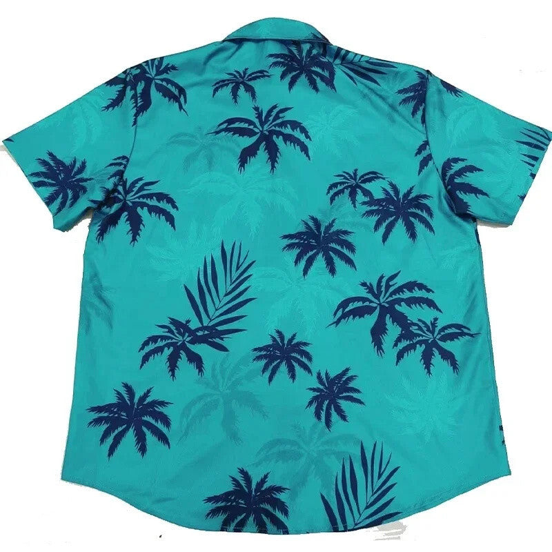 Retro inspired 80s themed Hawaiian shirt Blue - tropical Hawaii Mens Fancy Dress