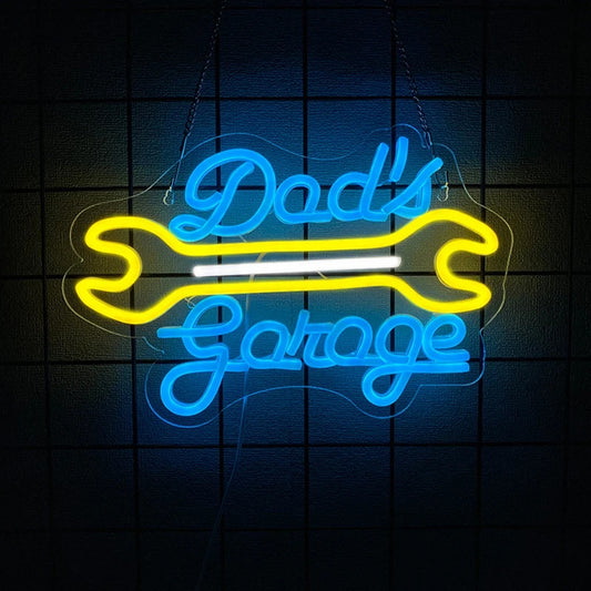 Dad's Garage Workshop Neon Sign - Home LED Light - Man Cave Bar etc Fathers Gift