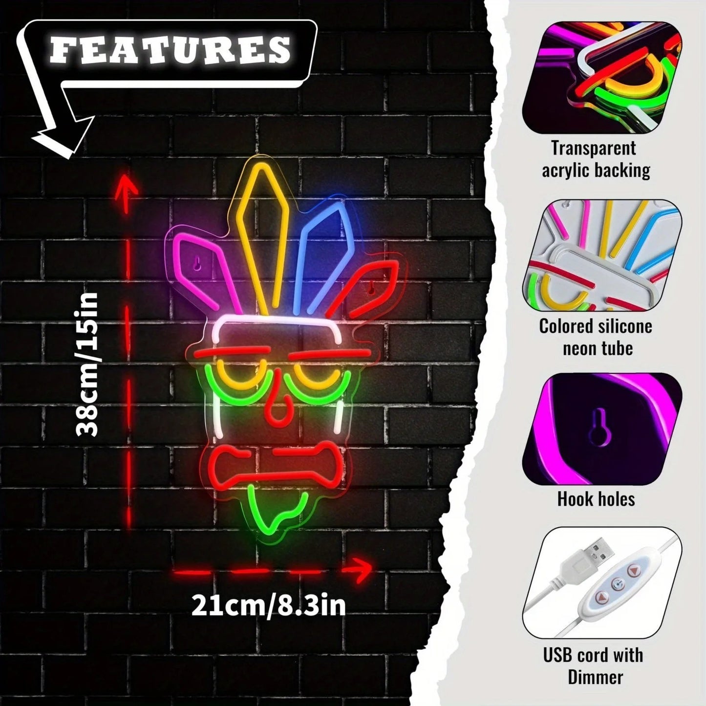 Aku Aku LED Neon Light - Gaming Sign Wall Crash Bandicoot Playstation Retro PS1