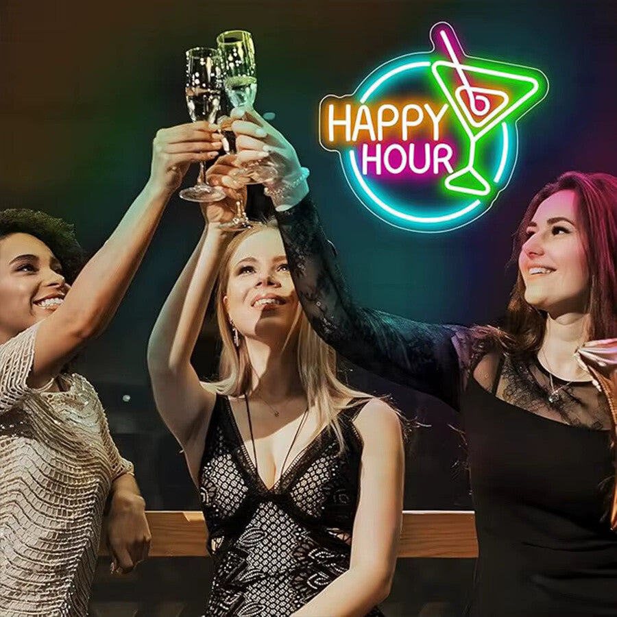 Happy Hour Neon Light - Cocktail Bar Sign - Pub Home Club etc LED