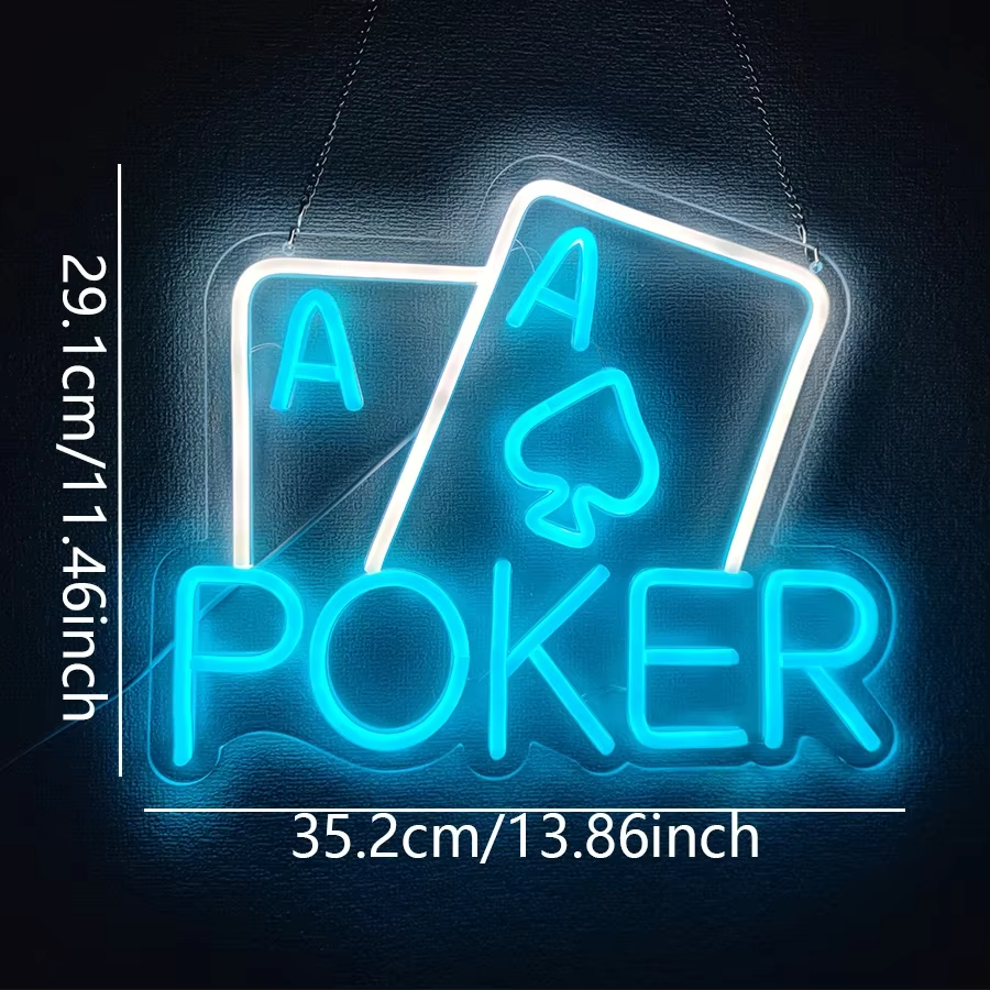 Poker Neon Light - Playing Cards Sign - Pub Home alcohol bar Club Casino etc LED