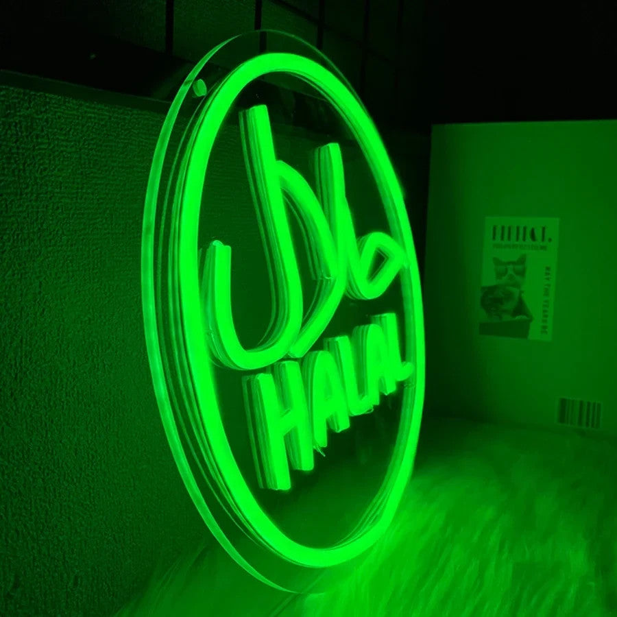 HALAL Neon Sign - LED Light USB Powered - Restaurants, Shops & Takeaway Islamic