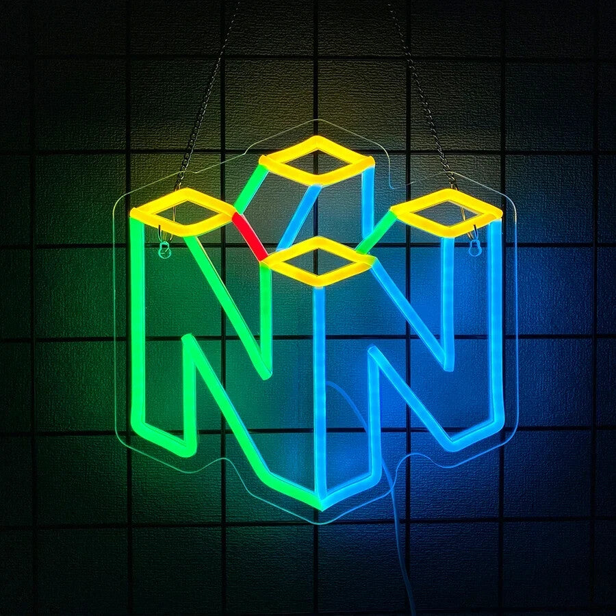 N64 Logo Neon Light - Nintendo Gaming Sign USB Powered Wall Gift Retro