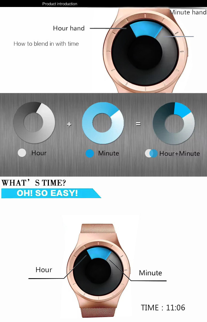 Numberless Watch - Liquid Blue Display - Mothers Day Gift Novelty Unique Unisex