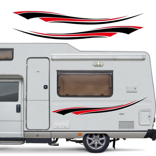 Campervan / Motorhome Decal Graphics Set, Black & Red - Caravan Horsebox etc