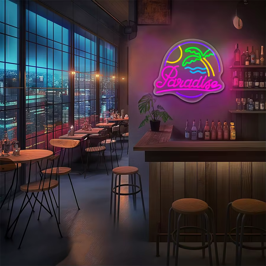 Paradise Neon Cocktail Light - Tropical Beach Bar Sign - Pub Home Club etc LED