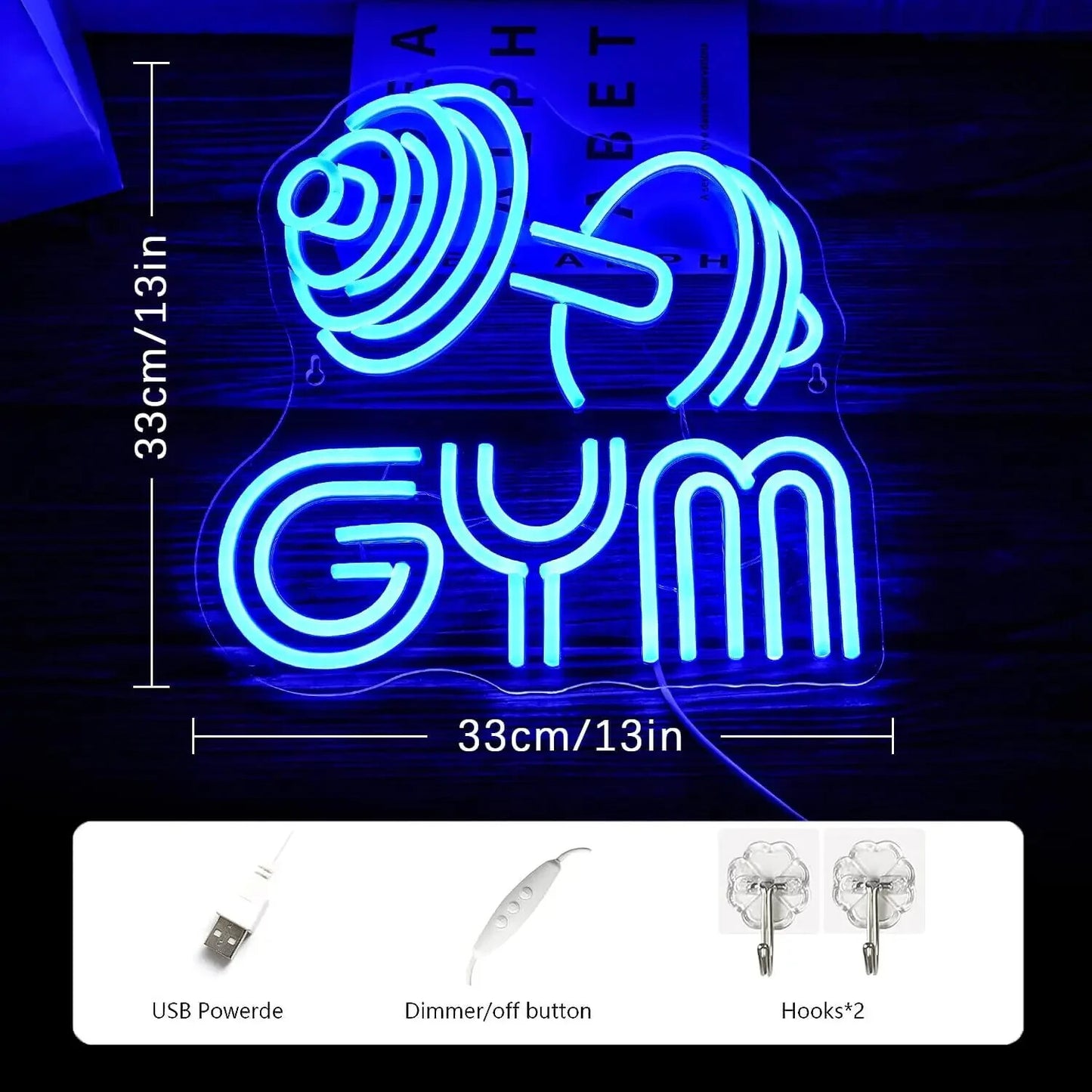 Gym Dumbbell Neon Sign - LED Weightlifting Light – Fitness Barbell USB Powered