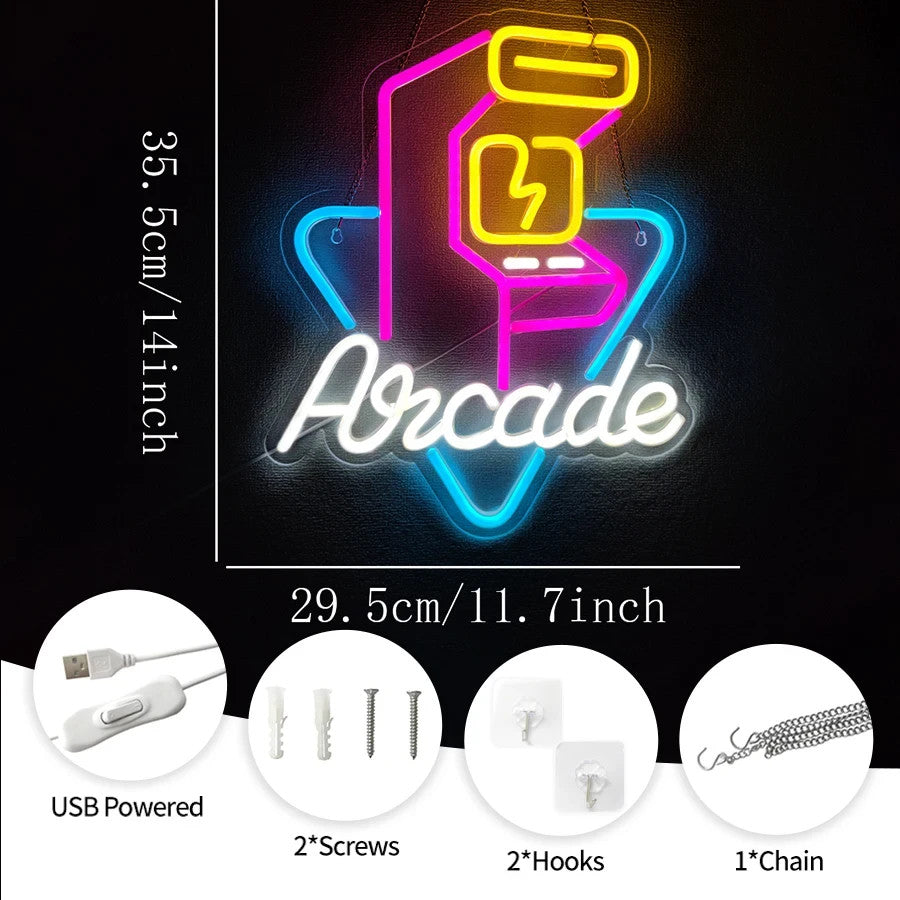 Arcade Machine LED Neon Light - Gaming Sign Wall Gift Man Cave 80s Xbox Retro
