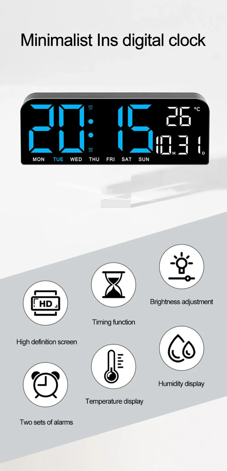 Digital Gym Wall Clock - 24CM Alarm Temperature / Time & Date gage Fitness Yoga